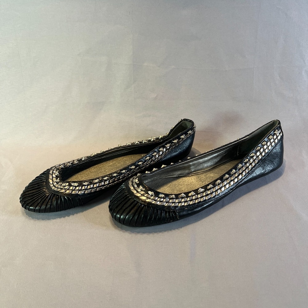 Soda Ballet Womens 7.5 Core Black Silver Round Toe Comfort Casual Slip On Flats
